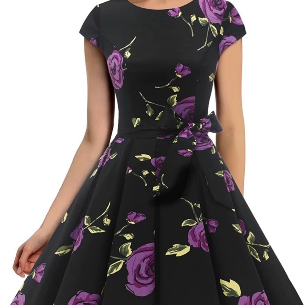NWT Black Floral Flare Dress